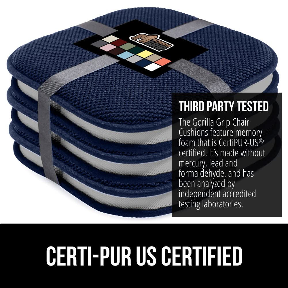 GORILLA GRIP Slip Resistant Chair Cushions, No Ties Required, Memory Foam Pads for Dining Room, Kitchen Table, Office, Rocking Chairs, Plush Seat Cover Cushion Pad, Home Decor, Set of 4 16x16, Beige