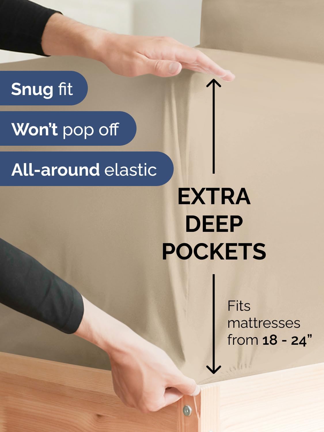 Skiennix Extra Deep Full Sheet Set - 6 Piece Breathable Cooling Sheets - Luxury Hotel Quality - Soft, Wrinkle-Free, Easy Fit - Cream