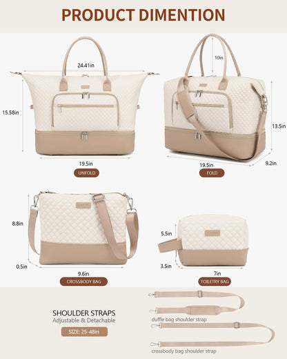 CLOKARS Weekender Bags for Women, Travel Duffle Bag Carry On Overnight Bag with Cosmetics Bag and Crossbody Purse for Gym Hospital, Gifts for Women, Beige Camel