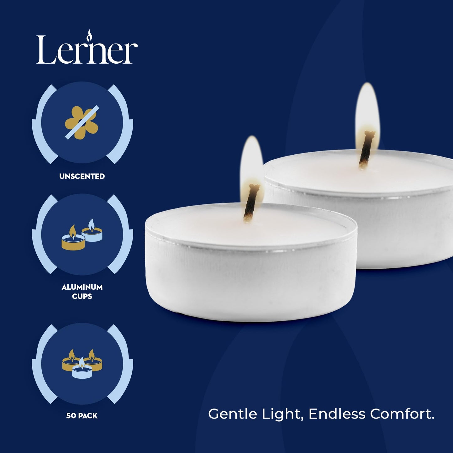 Lerner Tealight Candles, 200 Count| 8 Hours Long-Burning White Tea Light Candles| Non-Toxic, Smokeless & Soot-Free Tea Light Warmer Candles | Unscented Party, Décor, Shabbat Tea Candles