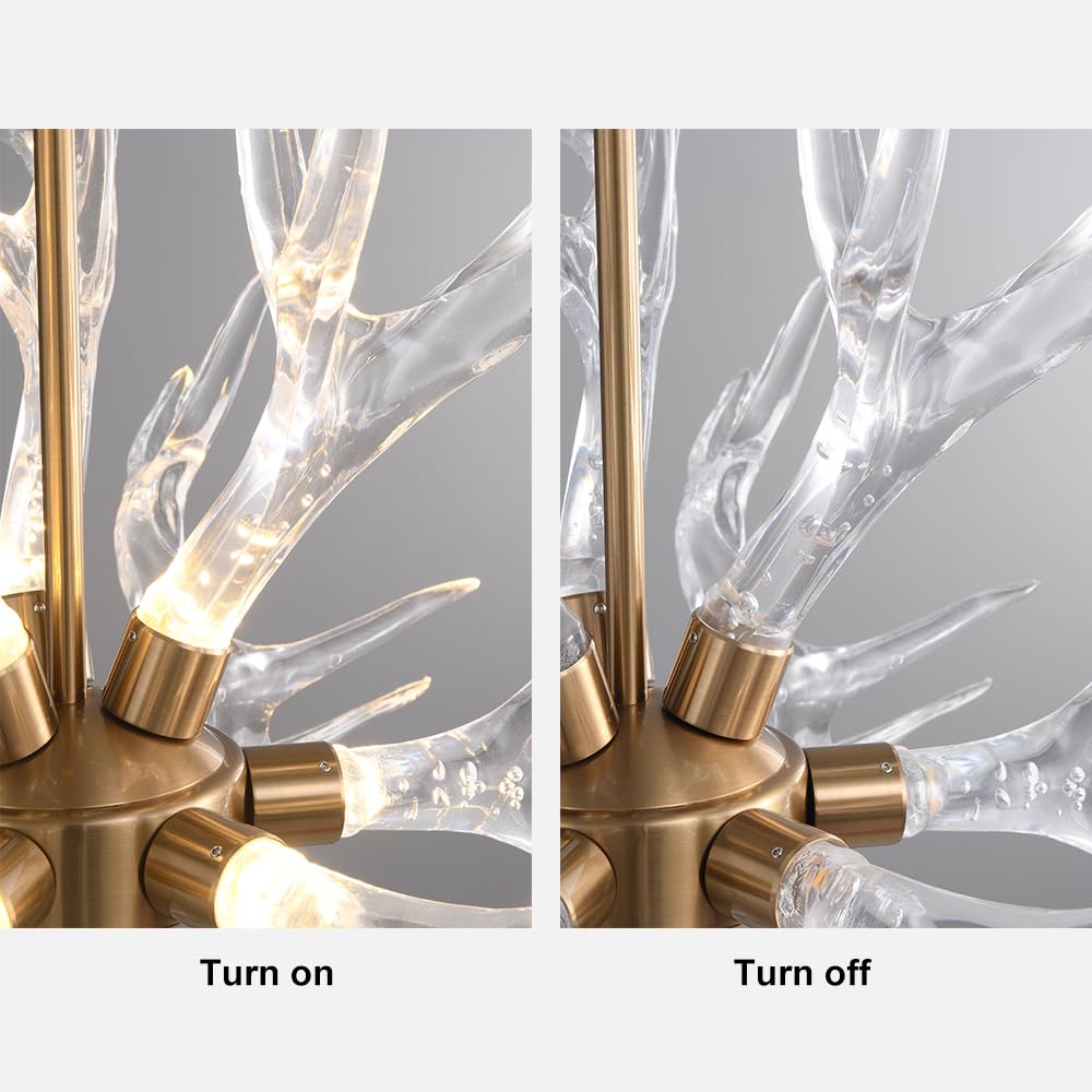 LOVEDIMA Resin Antler Chandelier, 9-Light Deer Horn Pendant Light Fixture for Living Room Bedroom Dining Room Kitchen (Gold)