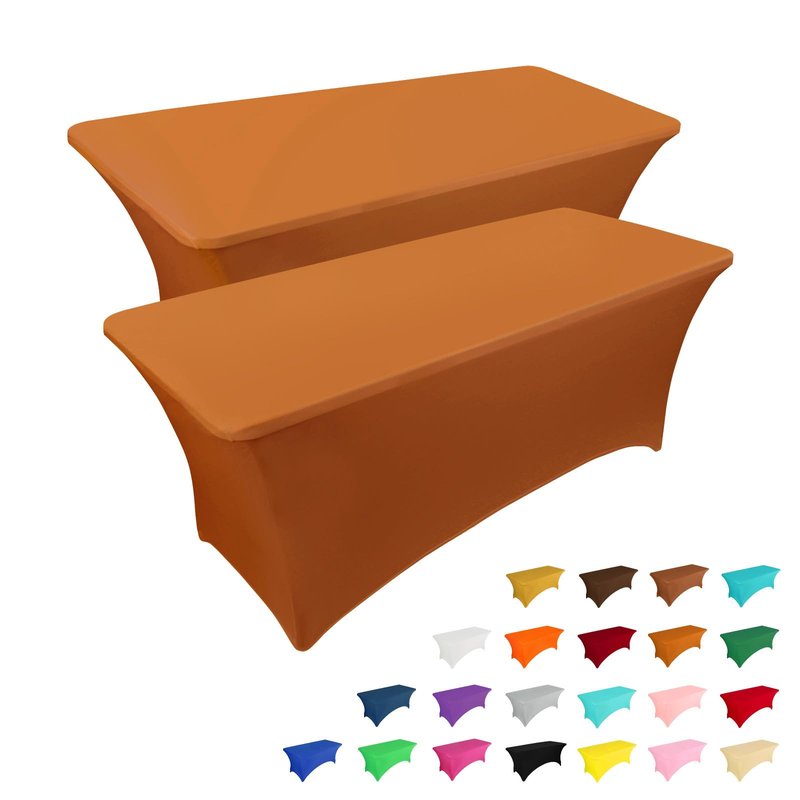 IVAPUPU 2 Pack 4FT Table Cloth for Rectangular Fitted Events Stretch Caramel Table Covers Washable Table Cover Spandex Tablecloth Table Protector for Party, Cocktail, Banquet, Festival (A1A003JT4FT2)