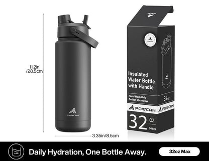 POWCAN 32 oz Insulated Water Bottle with 2-in-1 Straw and Spout Lid, Keep Cold 24H, Leak-Proof, BPA-Free, Double Wall Stainless Steel Water Bottle for Sports, Gym, Travel and School (Gilded Flutter)