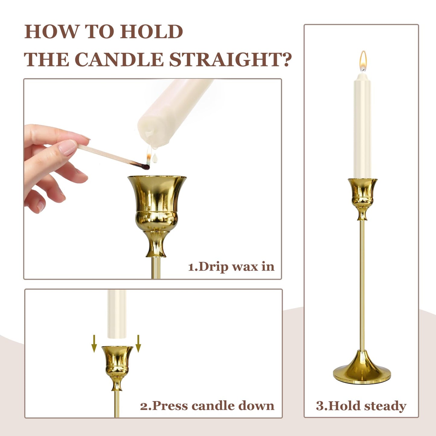 Showin Candlestick Holders Rose Gold, 3 Packs Taper Candle Holder for Candlesticks, Candle Sticks Holder Decor for Home Decor
