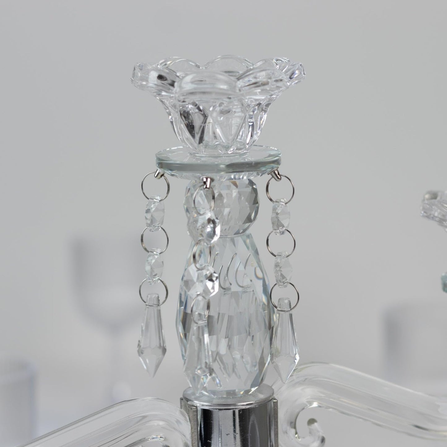 Efavormart Crystal 3-Arm Candelabra Taper Candle Holder with Hanging Prisms & Round Mirror Base – Faceted Cut Glass Design - 14" Tall