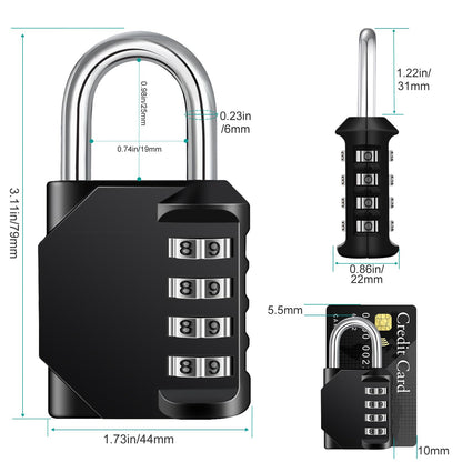 ZHEGE Padlock, Combination Lock 4 Digits, Outdoor Padlock Weatherproof for Gym Locker, Garden Fence Gate (Black)