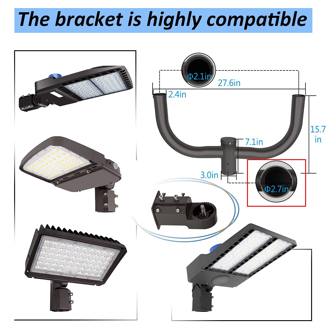 ledmo 4Pack 350W LED Parking Lot Light 52500LM IP65 5000K Commercial Street Security Light for Sport Warehouse Area with 2 Pack Double Bullhorn Bracket