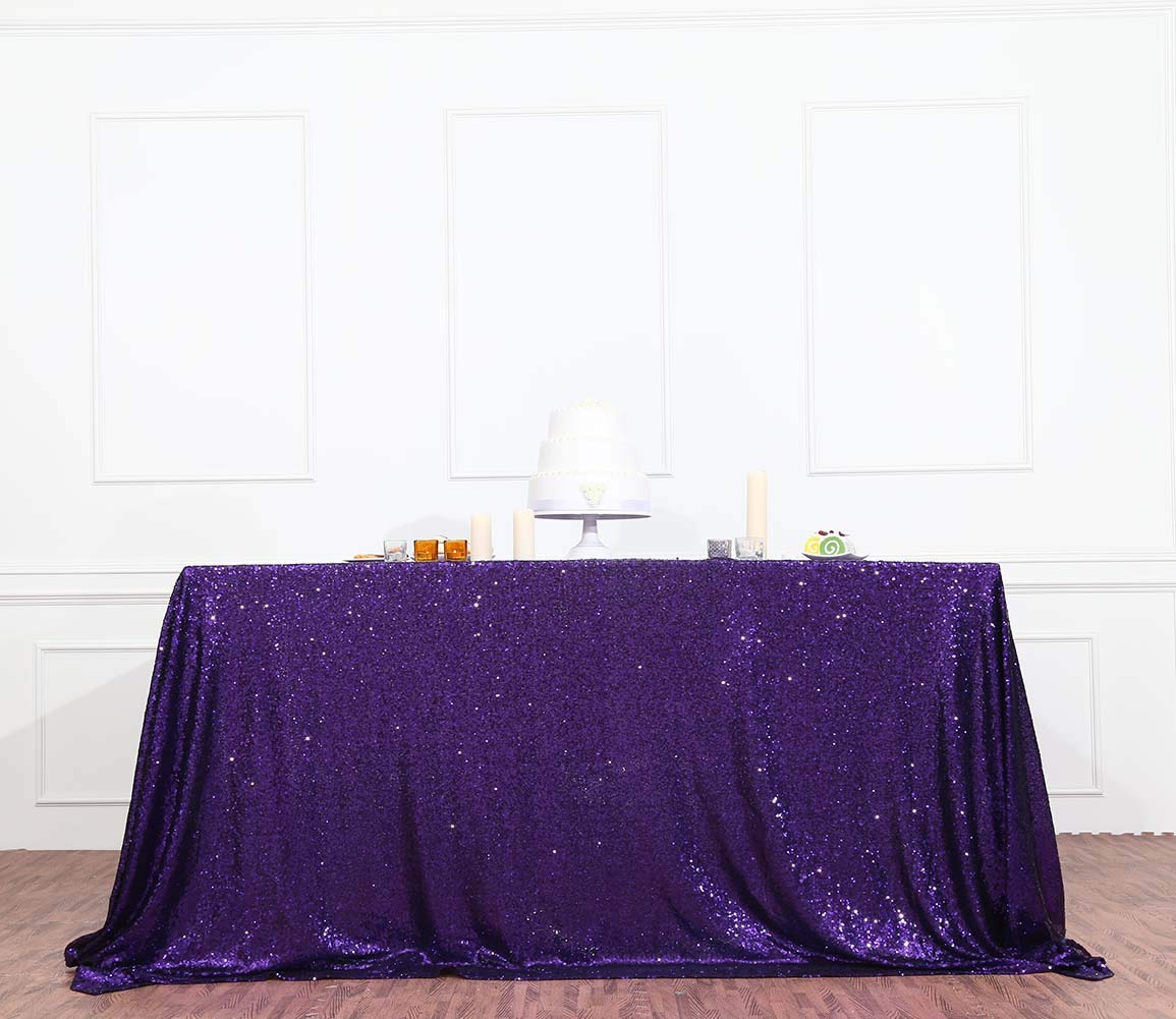 SquarePie Sequin Tablecloth 60 x 102 Inch Purple Sparkly Table Cloth for Halloween Wedding Party