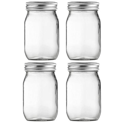 BEWAVE Glass Mason Jars, 16oz Clear Glass Jars with Lids for Sealing, Regular Mouth Canning Jars for Food Storage, Snacks, Candies, DIY Projects, 4 Pack