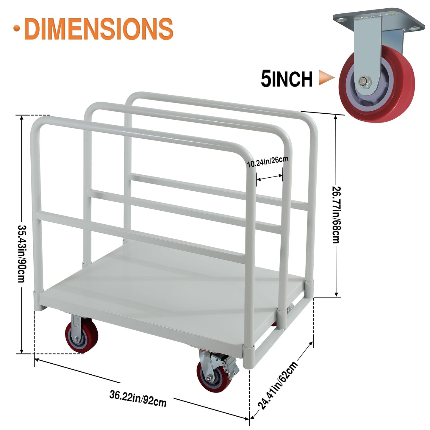 Steel Panel Truck Carts 2500 LBS, Heavy Duty Platform Truck Cart with 3 Side Handrails, Lumber Carts Drywall Flatbed Cart with 4 Rubber Swivel Casters for Loading and Storage
