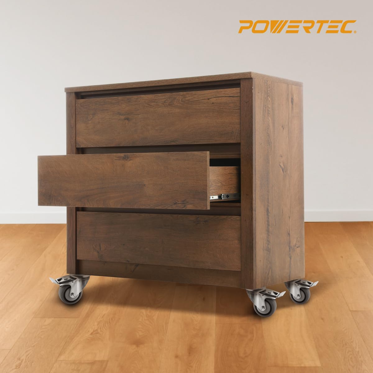 POWERTEC 17201-Case4 3" Heavy Duty Threaded Stem Swivel Caster Wheels with 600 lbs Total Loads, Dual Locking Industrial Castor Wheels for Workbench, Dolly, Cart & Furniture, (Pack of 16)