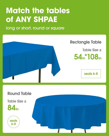 Pureegg Plastic Table Cloth Disposable 6 Pack, 54 x 108 Inch Table Cloths, Patriotic Decorations, Thanksgiving, Veterans Day Tablecloths, Rectangle, Plastic Cover, Waterproof, Blue