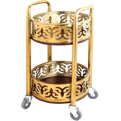 FGQuelleBM 2-Tier Serving Cart with Ornate Cut-Out Design, Mobile Beverage Cart Features Dual Handles, Crafted from Stainless Steel and Wood(Gold)