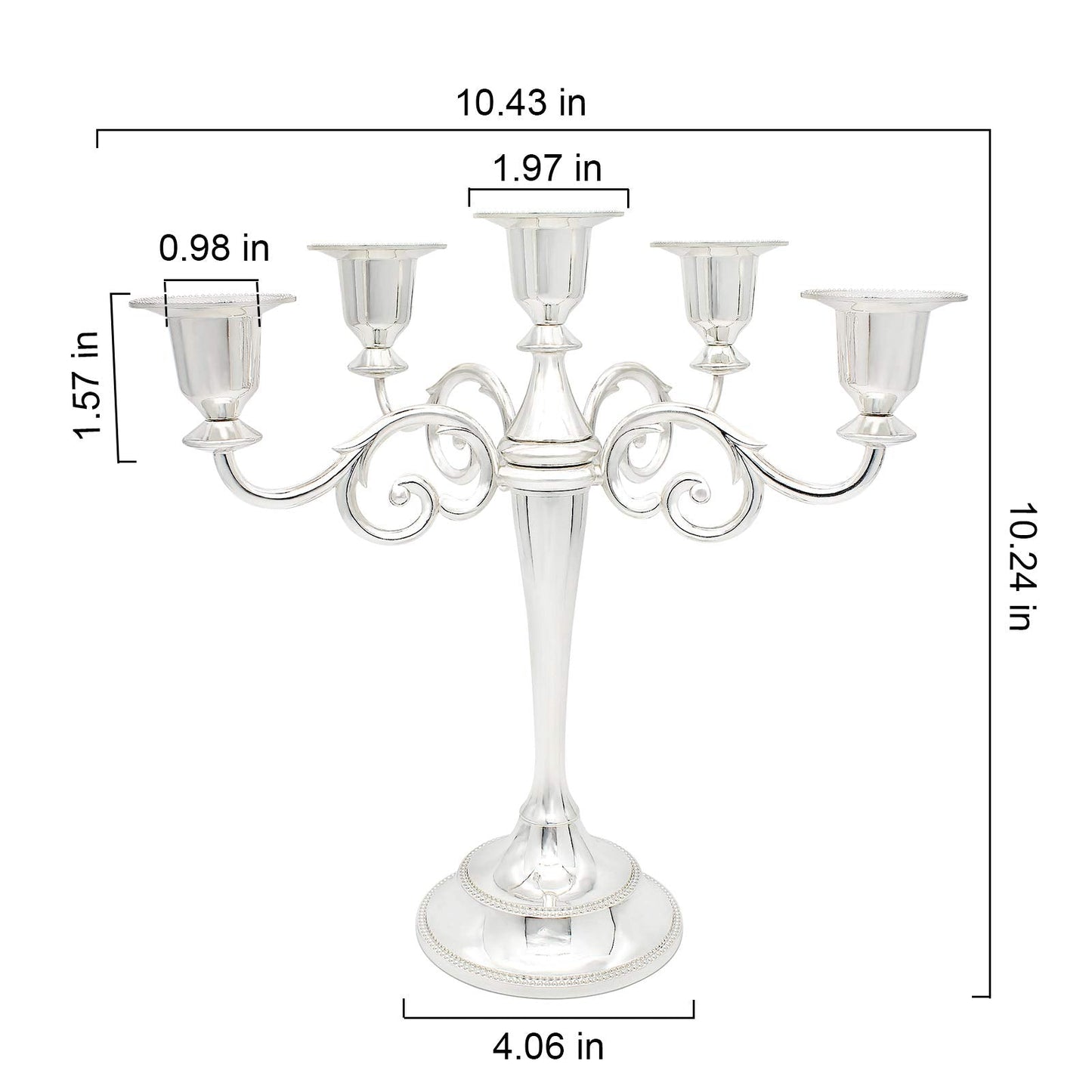 Dorlotou Metal Candelabra 5-Candle 10.1 Inch Tall Candle Holder Stick for Home Wedding Event and Party Festival,Silver