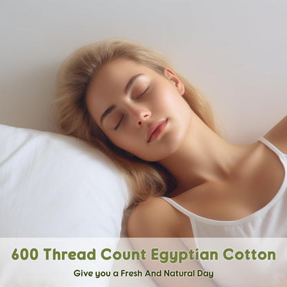 SONORO KATE 100% Egyptian Cotton Sheets King Size - 600 Thread Count, Luxury Hotel Quality Bedding Set, Soft Cooling Sateen Weave Bed Sheet Sets, 16" Deep Pocket - 4 PC(White,King)