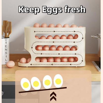 Egg Holder for Fridge, Egg container for refrigerator, Space-Saving Automatic Rolling Eggs Dispenser, 4 Tiers Fridge Egg Rack for Refrigerator Holds up to 30 pcs