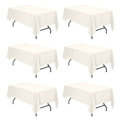 BRILLMAX 6 Pack Ivory Tablecloths 60 x 102 Inch for 6ft Rectangle Tables - 150 GSM Polyester Fabric, 15" Standard Drop, Water, Stain & Wrinkle Resistant Cloth Cover for Wedding Banquet Dining Buffet