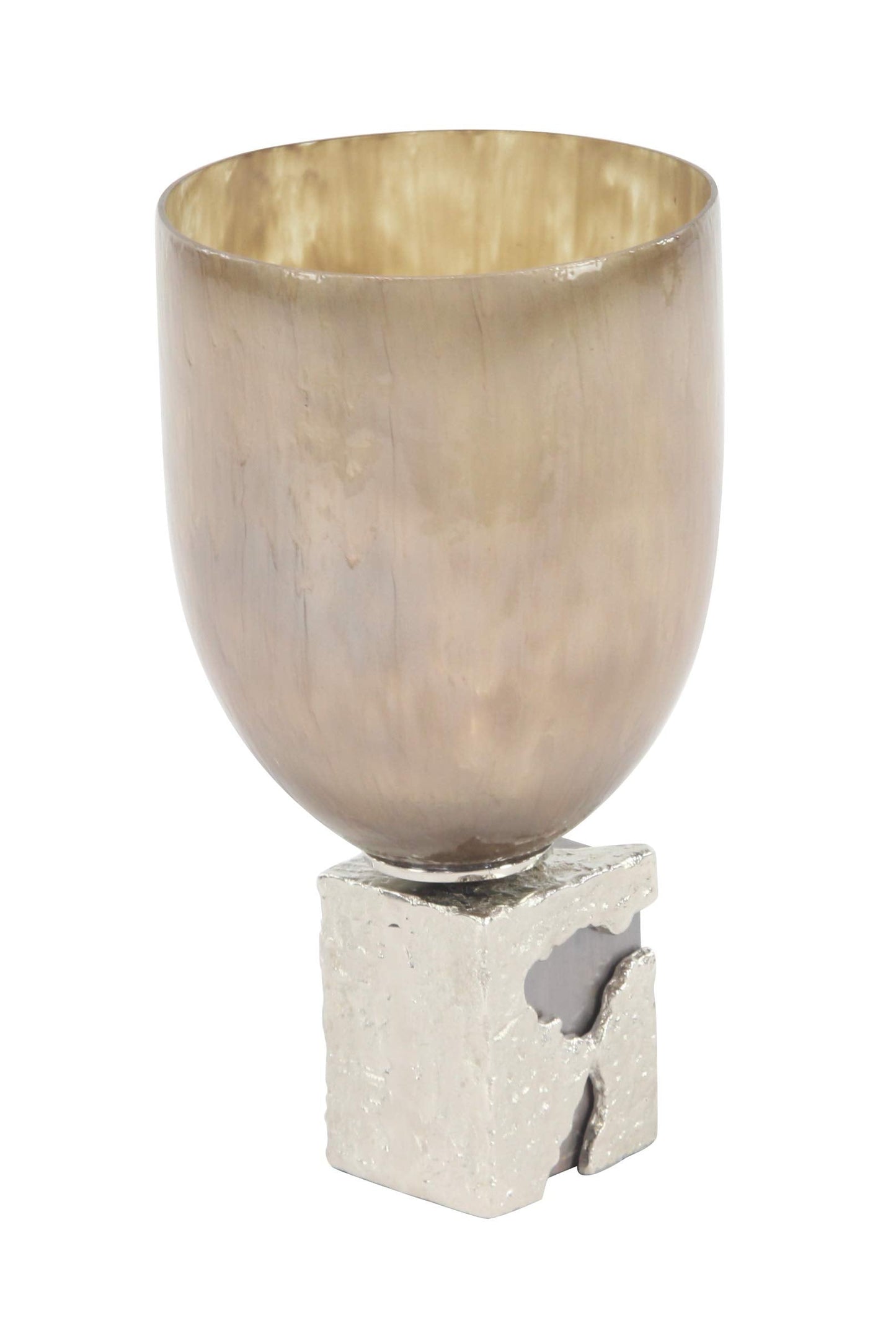 Deco 79 Contemporary Metal and Glass Candle Holder, 7"W x 17"H, Gold, Gray, Tan, White