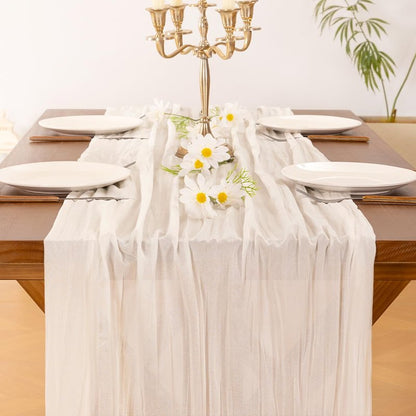 Socomi 6pcs Ivory White Cheesecloth Table Runner Summer Boho Rustic Gauze 120 inch 10FT Cheese Cloth Sheer Runner for Wedding Party Baby Shower Birthday Home Decor Holiday Decorations
