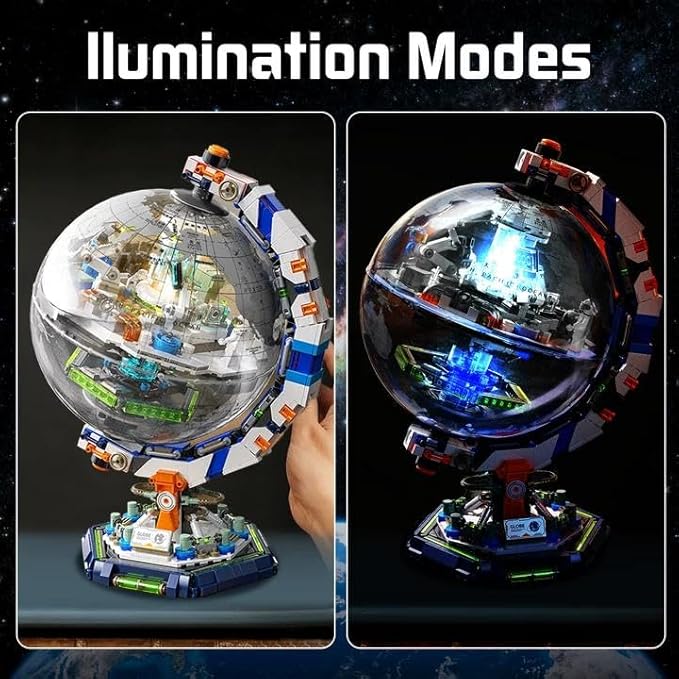 Space Station Globe Building Set for Adults- 1793 Pcs Globe Display Model with Illumination Modes 360° Rotatable LED Educational Stem Toys Birthday Gifts for Boys Teen Home Decor