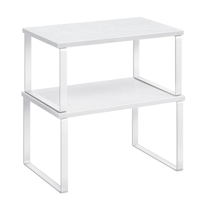 SONGMICS Cabinet Organizer Shelf, Set of 2 Kitchen Counter Shelves, Kitchen Storage, Spice Rack, Stackable, Expandable, Metal and Engineered Wood, Cloud White and Snow White UKCS02W01