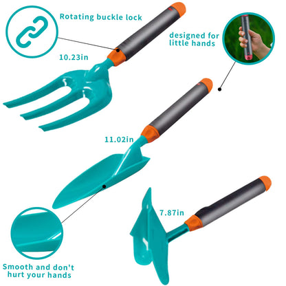 Qtioucp 16Pcs Kids Gardening Tools Outdoor Toys Set Backyard Play with 93 PCS DIY Flower Garden Building Preschool Activities (Green)