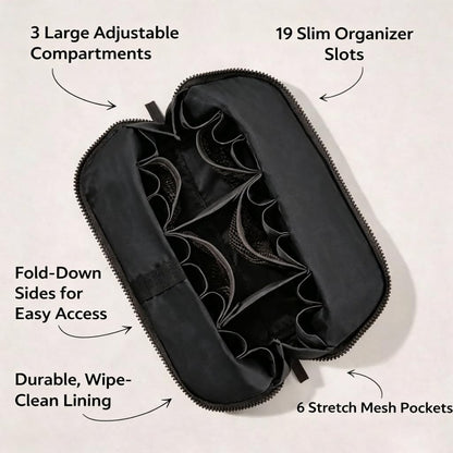 BXGJOSGH Parallel Travel Makeup Bag Women Large Capacity Makeup Organizer with Compartments, Fold-down Waterproof Toiletry Bag