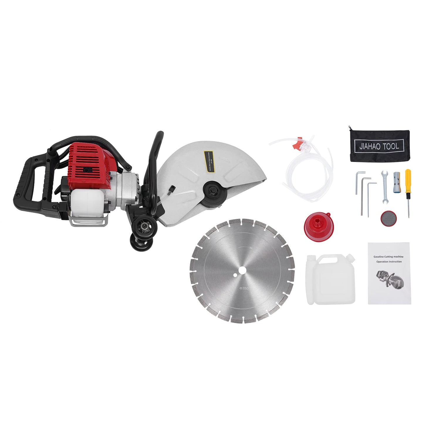 16In Gas Concrete Saw,1400w Concrete Gas Powered Cut-Off Saw with Blade and Directional Wheel, 2-Stroke 52cc Engine Cement Masonry Wet Dry Machine,4" Cut Depth,Motor Circular Cutter For Stone, Brick