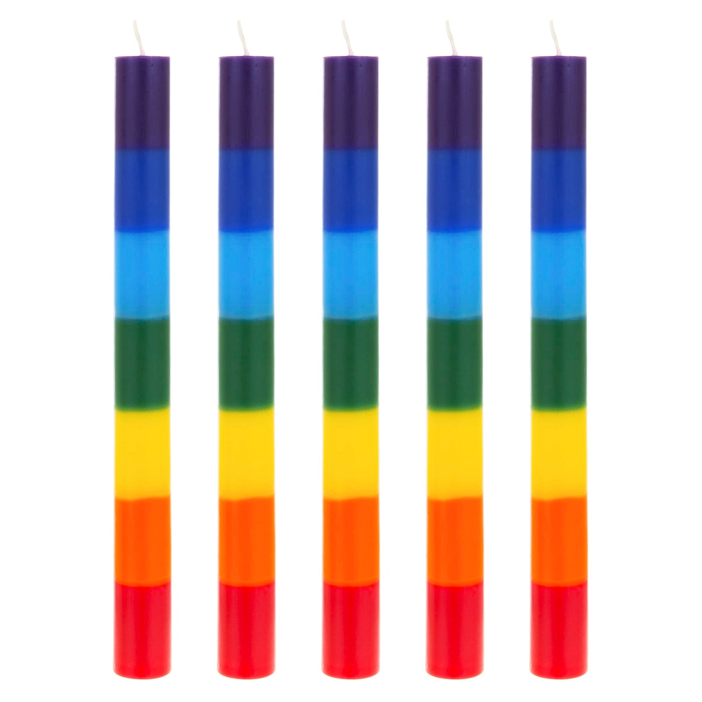 Mega Candles 5 pcs Unscented Multi Color Straight Taper Chakra Candles, Hand Poured Premium Wax Candle 10 Inch x 1 Inch, 100% Cotton Wick, Positive Healing Energy, Meditation, Relaxation, Reiki, Yoga