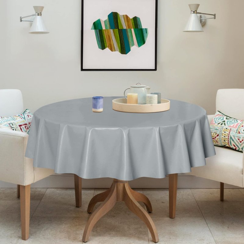 sancua 100% Waterproof Rectangle PVC Tablecloth - 60 x 60 Inch - Oil Proof Spill Proof Vinyl Table Cloth, Wipe Clean Table Cover for Dining Tables, Buffet Parties and Camping, Silver Grey