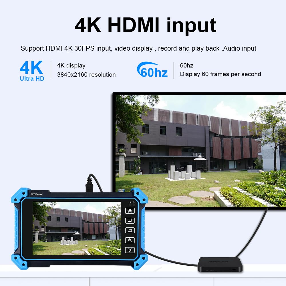 EVERSECU CCTV IP Camera Tester Monitor with Cable Tracer, 8MP AHD CVI TVI CVBS IP Camera Test 4K HD Display Video Monitor 5inch IPS Touch Screen IPC Tester with POE PTZ WiFi RS485 HDMI & VGA Input
