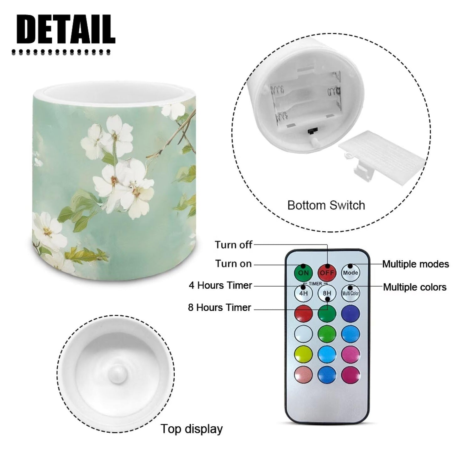 Cozeyat Mint Floral Flameless LED Candles 4 Pack Battery Operated with Remote Control Timer Pillar Candles Waterproof for Home Garden Use