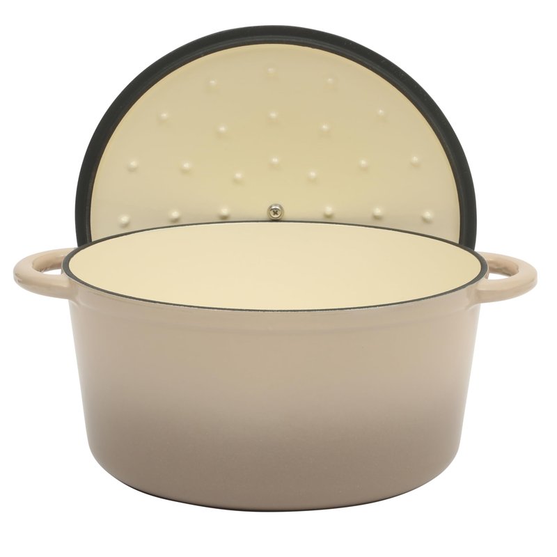 Gibson Home Addlestone 7 Qt Enameled Cast Iron Dutch Oven Pot with Lid – Round, Oven Safe to 500°F, Ideal for Bread Baking & Stews - Gradient Taupe