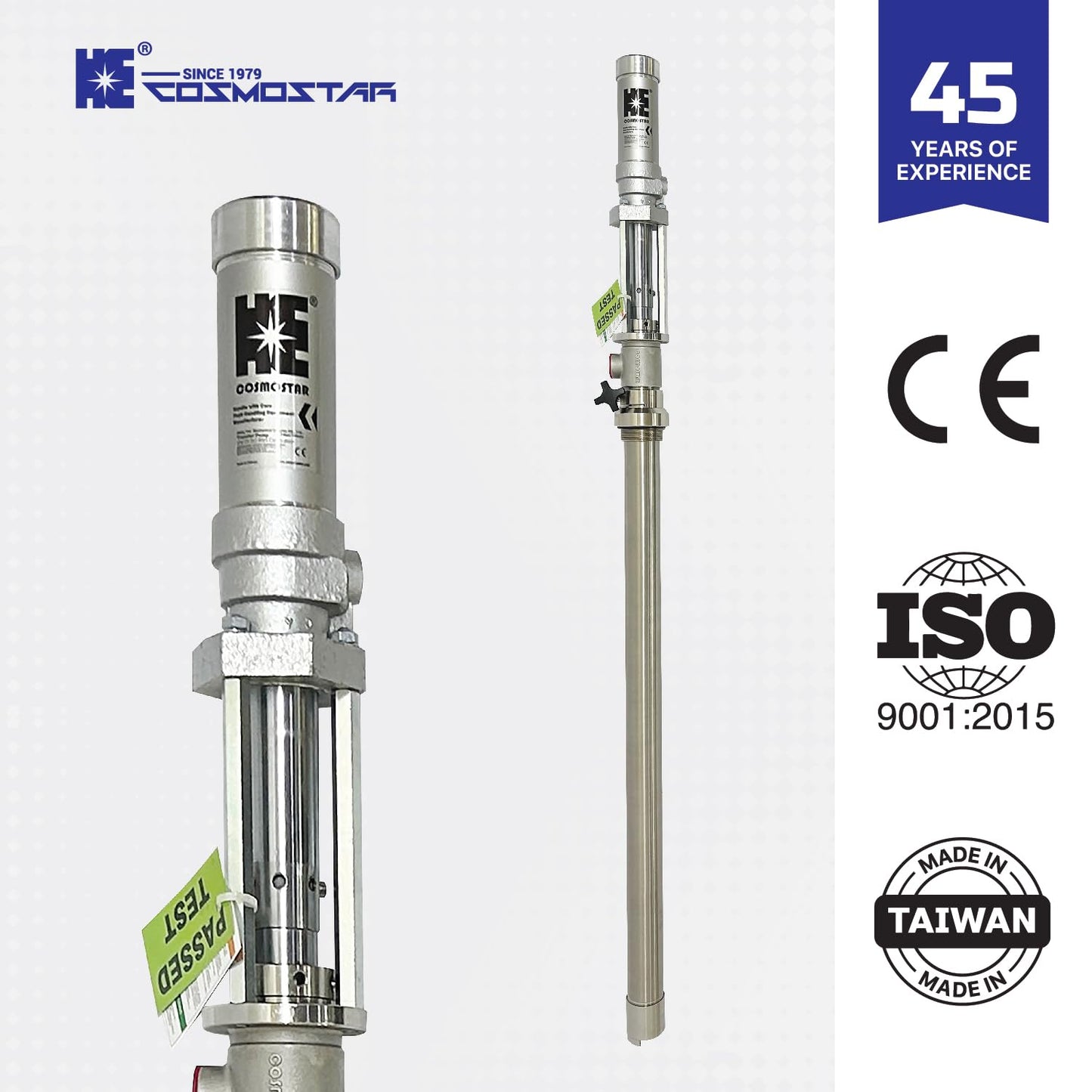 COSMOSTAR 1:1 Air Operated Pneumatic Piston Pump for 55 Gallon Drum Teflon Packing Oil Chemical Transfer Pumps