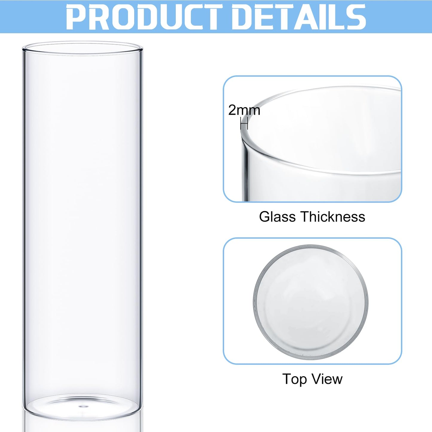 Didaey 6 Pcs Thin Cylinder Vases Set for Centerpieces 2.5'' Diameter 2mm Thickness Clear Glass Vase Hurricane Floating Candle Holder for Wedding Table Decoration (2.5'' X 5'',6'',8'')