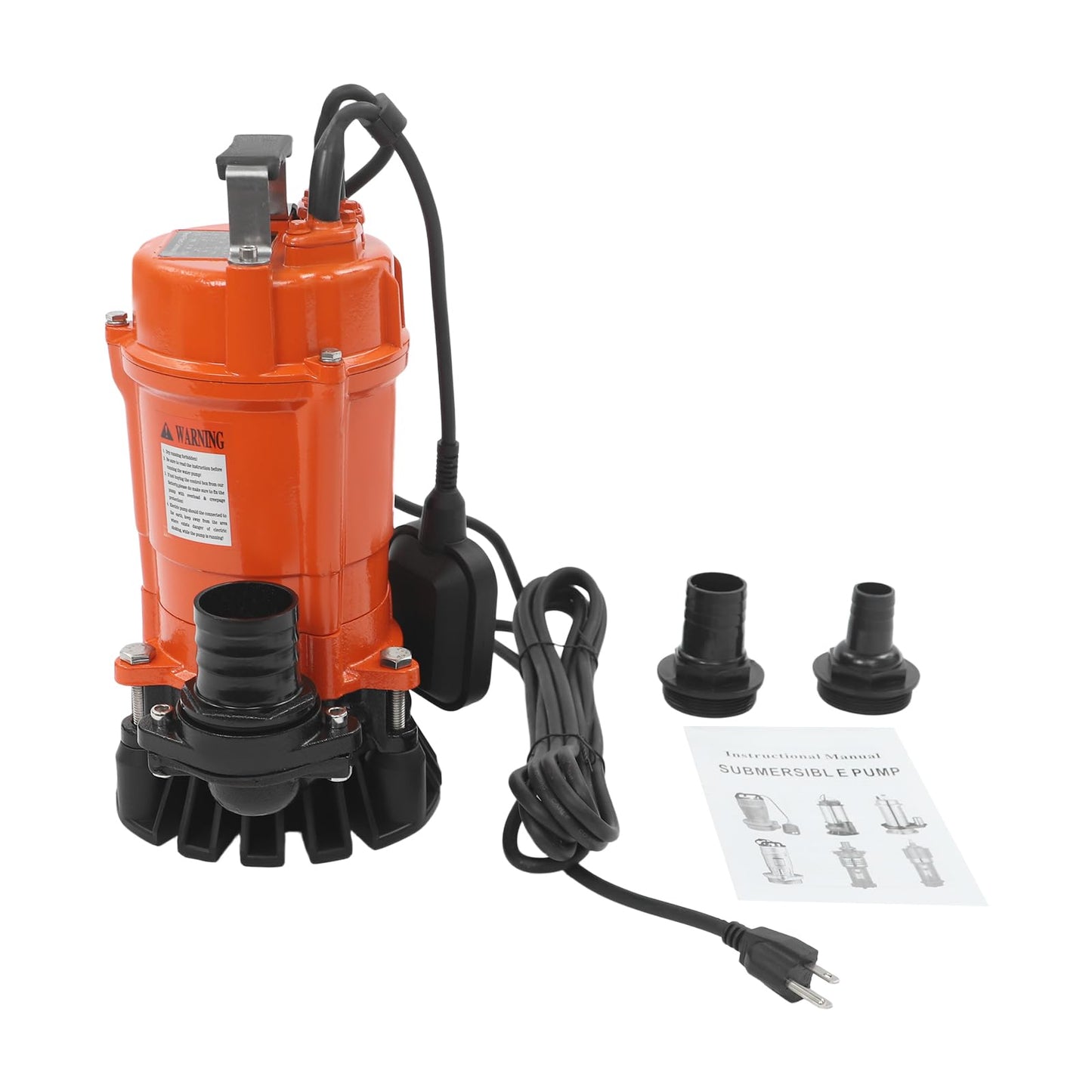 Submersible Trash Pump 1HP, 5019 GPH Electric Sewage Pump with IP68 Waterproof, 59ft Max Head for Basement, Sump, Flood, Sludge & Garden Irrigation (Orange, 1HP)