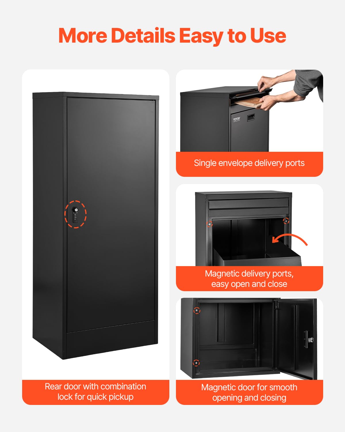 VEVOR Package Delivery Boxes for Outside, 47.2 in Mailbox for Parcel with Lock, Galvanized Steel Package Drop Box with Anti-Theft Design, Weather-Resistant Package Mailbox for Home and Office, Black