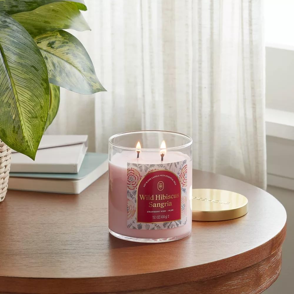 Threshold 2-Wick Lidded Glass Jar Candle (15.1oz, Wild Hibiscus Sangria)