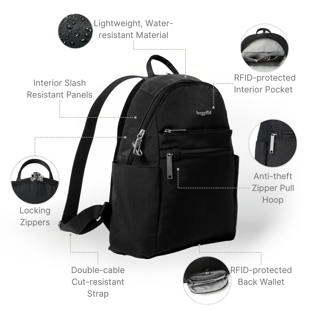 Securtex® Anti-theft Vacation Travel Backpack 10x13" Slash-Resistant Nylon Daypack w/RFID, Black