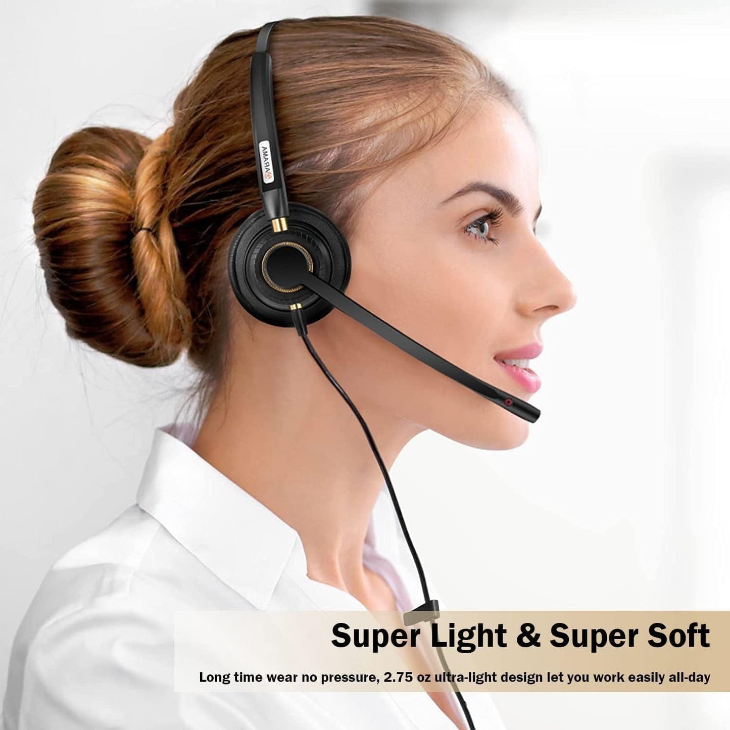 Arama USB Headset with Microphone for PC, Noise Cancelling & Audio Controls Ultra Comfort USB Headphone for Computer Laptop Pc Business Skype UC Webinar Call Center Office