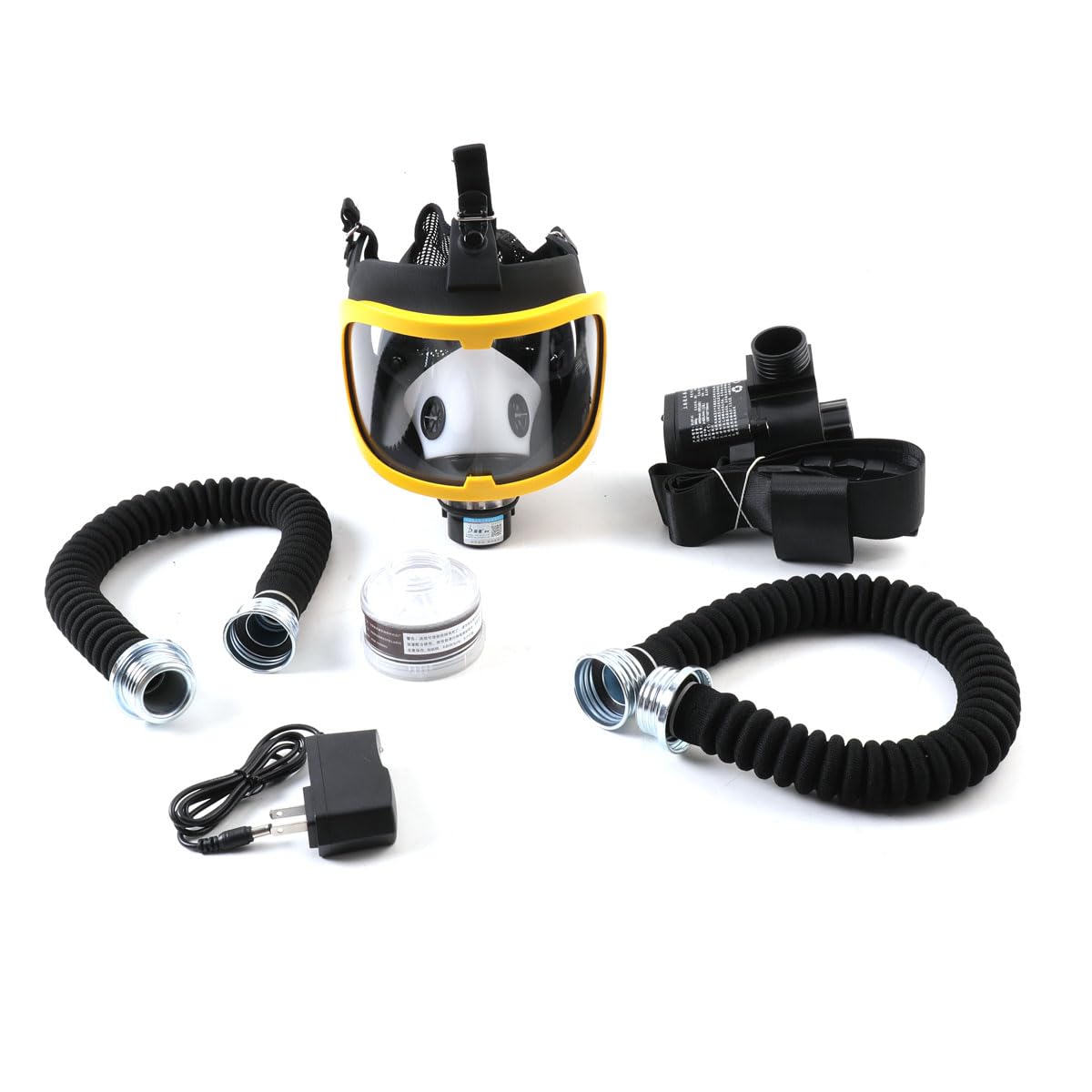 YILIKISS Full Face Respirator, Protective Mask with Air Pump for Gases Dust Chemicals Paint， Powered Respirator, 110ma-300ma 62 L/min 74 L/min Air Supply Flow