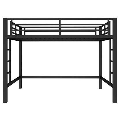 Bellemave Queen Size Loft Bed with 2 Ladder and Guardrails, Metal Loft Bed Frame, for Adults, Kids, Teens, Black