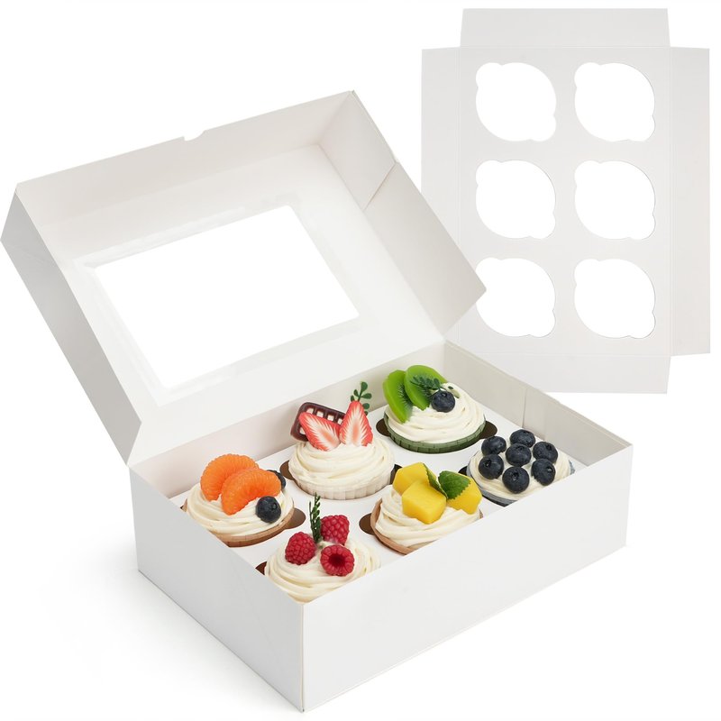 LotFancy 12 Pack Cupcake Boxes 6 Count, Auto-Pop up Cupcake Containers with Window Holding 72 Standard Cupcakes, Food Grade Disposable Pastry Boxes