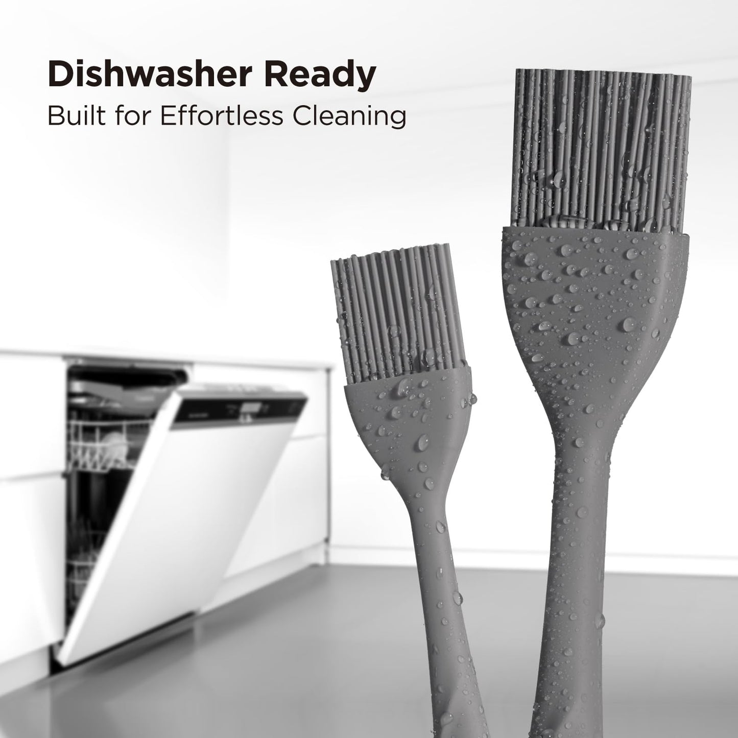Kitchen Mama WaltzGrip Platinum Silicone Basting Pastry Brush: Set of 2 Heat-Resistant Brushes for Cooking, Baking, Grilling, and Spreading Oil or Butter - Dishwasher-Safe (Metal Gray)