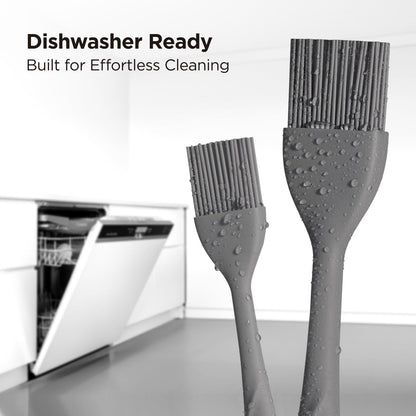 Kitchen Mama WaltzGrip Platinum Silicone Basting Pastry Brush: Set of 2 Heat-Resistant Brushes for Cooking, Baking, Grilling, and Spreading Oil or Butter - Dishwasher-Safe (Metal Gray)