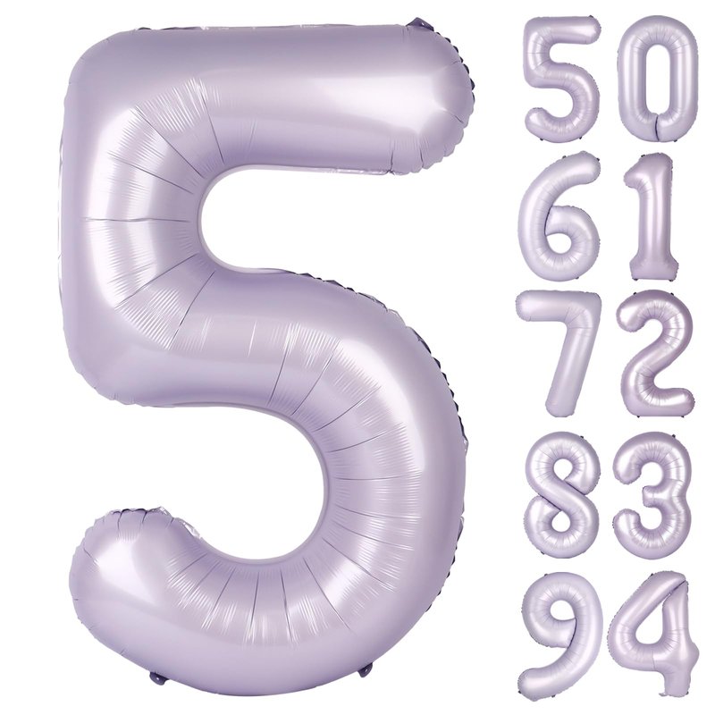 Lilac 5 Balloon, Number Balloons 40 Inch, 5th Birthday Balloon Decorations, Lavender Party Supplies, 5 Number Balloons, Number 5 Balloon