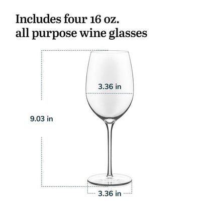 Libbey Signature Kentfield All Purpose Wine Glasses Set of 4, Red and White Long Stem Wine Glasses, Curvature Wine Glass Gift Set for All Occasions