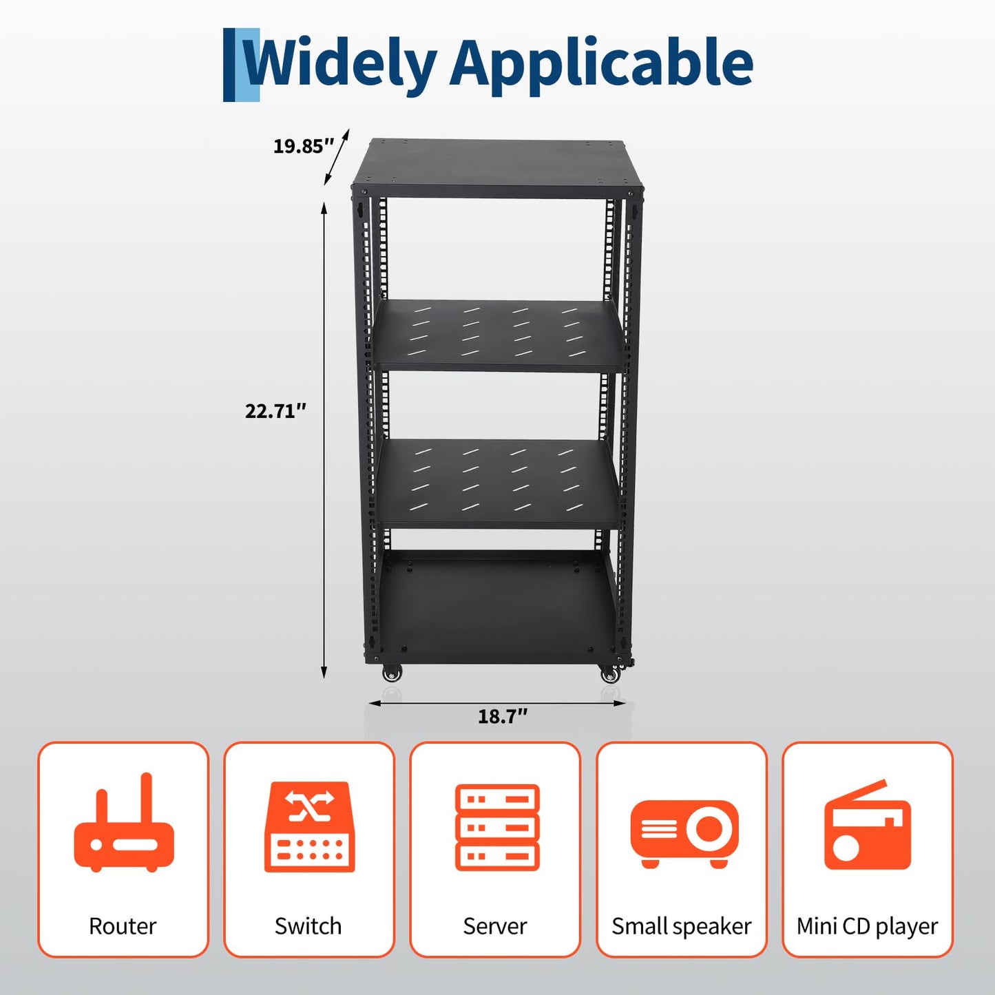 Garvee 20U Network Rack with Casters - Heavy Duty Open Frame Network/Server Rack for IT & AV Gear, Floor Standing or Wall Mounted IT Equipment Cabinet, with 2 PCS 1U Rack Shelves & Mounting