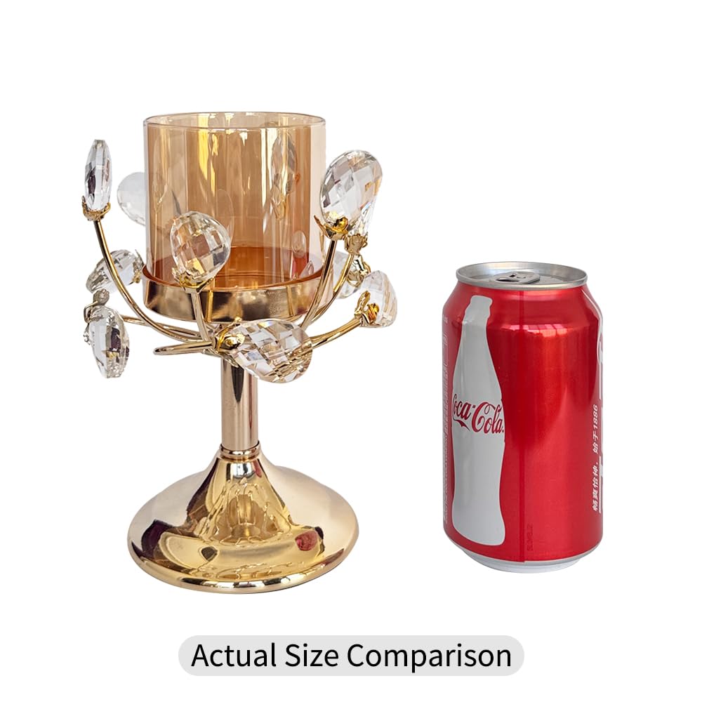 YIUTOYILY Gold Hurricane Candle Holder, Crystal Candle Holders for Pillar Candles with Clear Glass Sleeve - Elegant Centerpiece for Weddings, Dinners, Party Decor