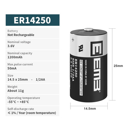 EEMB ER14250 Battery 1/2AA 3.6V Lithium Battery Li-SOCL₂ (4-Pack) Non-Rechargeable XL-050F SB-AA02 LS14250 for Dog Collar Meter Sensor Movement Monitor/Home Security System/Alarm System
